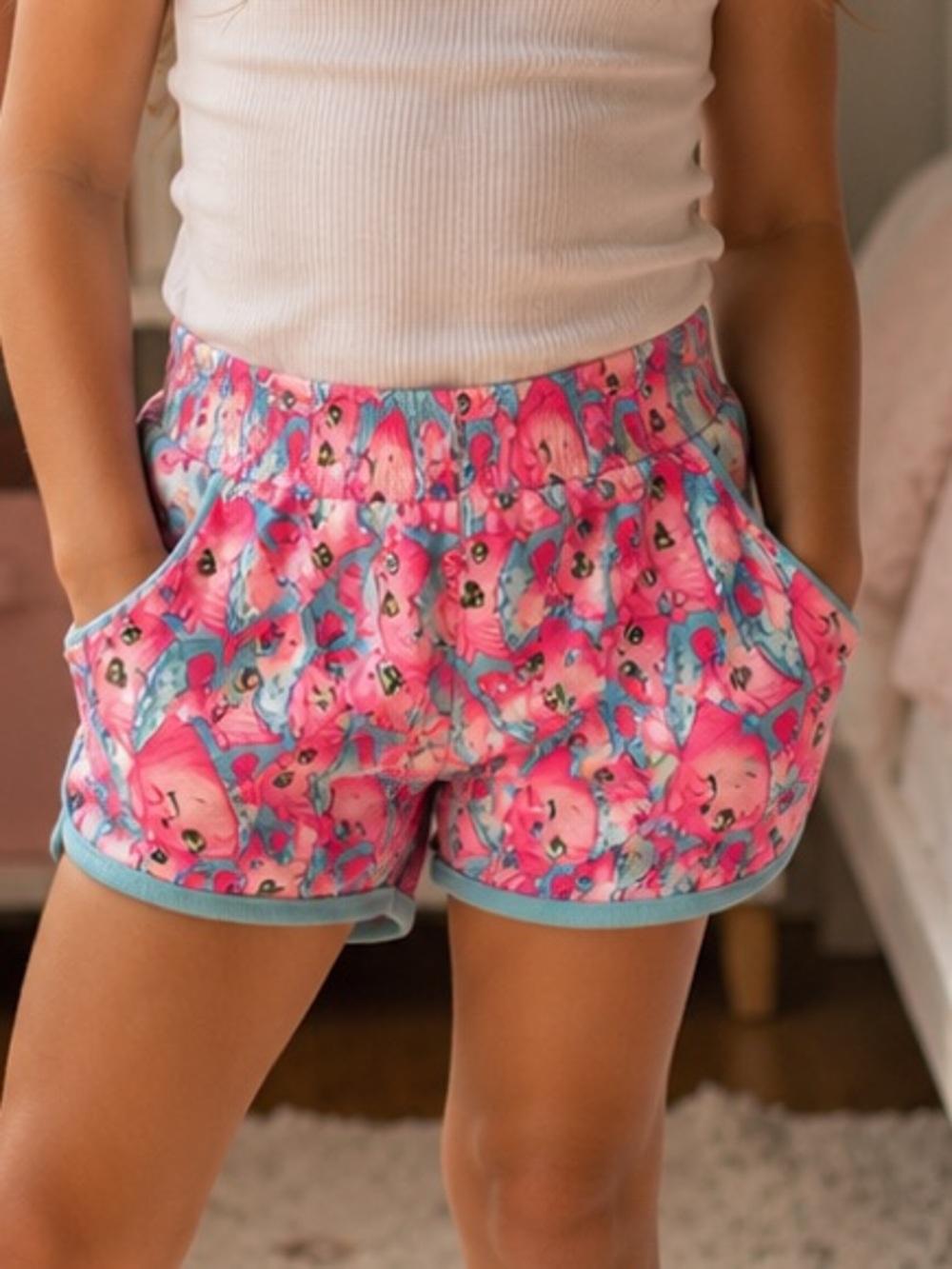 Super Cute Shopkins Pink Cupcake Girls' Print Elastic Waist Shorts Retro 80s Cut